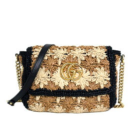 【美品】GUCCI チェーンショルダーバッグ GGマーモント ラフィア ショルダーバッグ 574433 ラフィア ベージュ×ブラック ブランドバッグ グッチ 6082973m【中古】