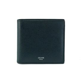 CELINE 二つ折り財布 札入れ コンパクトウォレット 10B65 レザー ダークネイビー 濃紺 ブランドウォレット 5s42410MT【中古】
