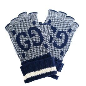 【中古】GUCCI グッチ GGロゴ フィンガーレスグローブ 指なし手袋 ユニセックス 726586 カシミヤ ネイビー 6107211m