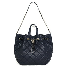 【美品】 シャネル マトラッセ 2WAY トートバッグ ハンド チェーン ショルダーバッグ 巾着 ラムスキン ネイビー 紺 ゴールド金具 ココマーク 【中古】6166548jm-C5