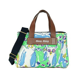 【美品】MIU MIU ミュウミュウ カナパ 2WAY ハンドバッグ ショルダーバッグ 総柄 グリーン系 キャンバス マルチカラー 6147967m 【中古】