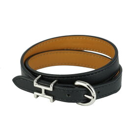 【美品】HERMES レザーブレスレット トレンチ ヴォースイフト ブラック シルバー金具 B刻 T5 ブランドアクセサリー 5290841M【中古】