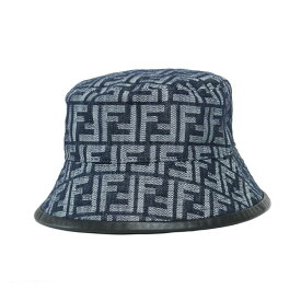 【美品】FENDI 帽子 バケットハット ズッカ柄 FFロゴ FXQ801 コットン ネイビー ブランド小物 フェンディ 6215925m【中古】