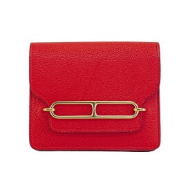 【美品】HERMES エルメス ロウリス ルリ スリム ウォレット 二つ折り財布 W刻 シェーブル ルージュクー ゴールド金具 コインケース レディース財布 ブランド財布 5s24414J【中古】