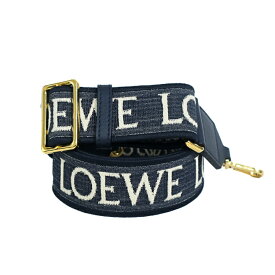 【極美品】LOEWE ショルダーストラップ ジャガード アナグラム ジャガード カーフ レザー ネイビー ゴールド金具 ブランド小物 6242643m【中古】