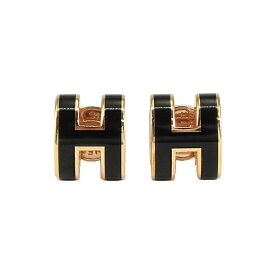 【新品同様】 エルメス ポップアッシュ ミニ ピアス メタル ラッカー ブラック ローズゴールド Hロゴ アクセサリー HERMES 4455478m【中古】