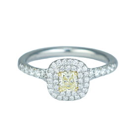 【中古】 ティファニー ソレスト クッション カット イエロー ダイヤモンド 0.27ct 11.5号 ダブル ハロー リング プラチナ PT950/750 ジュエリー 指輪 6231350jm-L