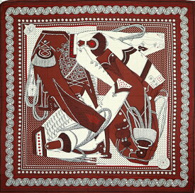 【新品同様】 エルメス カレジェアン カレ140 Zouaves et Dragons Bandana ズアヴとドラゴン バンダナ カシシル 大判ストール マロン ナチュラル ルージュ カシミア シルク HERMES 6245014j【中古】
