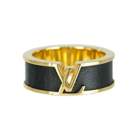 【美品】LOUIS VUITTON 指輪 リング・LV イニシャル M1766M GP レザー ブラック ゴールド ブランド小物 ルイヴィトン 6241927m【中古】