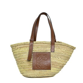 LOEWE ロエベ バスケットバッグ ミディアム かごバッグ 327.02.S92 アナグラム パームリーフ ラフィア レザー ナチュラル タン レディースバッグ ブランドバッグ 5026133ME5【中古】