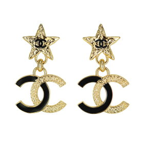 【美品】 シャネル スター ココマーク ピアス B24P ブラック ゴールド 星 スイング ブランド アクセサリー 【中古】 6292369mm-L
