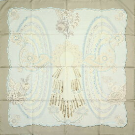 【新品同様】 エルメス カレ90 大判スカーフ Doigts de Fee 妖精の指 ベージュ系 シルク100％ ブランド小物 HERMES 6292922m【中古】