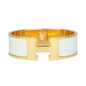 エルメス クリッククラックH GM エナメル ブレスレット バングル ホワイト イエローゴールド メタル ブランドアクセサリー HERMES 6297465m【中古】