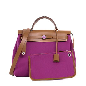 【美品】HERMES エルメス エールバッグ ジップ 31 PM ルトゥルネ ラッカー ハンドバッグ 2way ショルダーバッグ U刻 トワルミリタリー ヴァッシュハンター ローズパープル ブラウン レディースバッグ ブランドバッグ 5s10631J【中古】