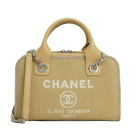 【美品】 シャネル ドーヴィル ボウリングバッグ ハンドバッグ ショルダーバッグ ベージュ シルバー金具 キャバス レザー A92749 CHANEL 4s67235j【中古】