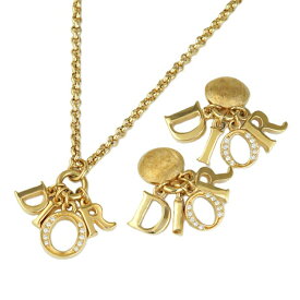 Christian Dior ディオール Diorロゴ ネックレス イヤリング セット GP×ラインストーン ゴールド レディース 630792【中古】