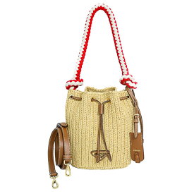 【極美品】PRADA クロシェ ミニバケット 巾着バッグ ショルダーバッグ ハンドバッグ 2way 1BE068 ドローストリング ラフィア ベージュ ブランドバッグ プラダ 6295916j【中古】