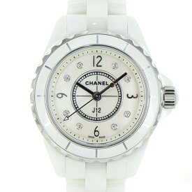 【美品】 シャネル CHANEL J12 8Pダイヤインデックス シェル文字盤 H2570 29mm レディース腕時計 セラミック ホワイト 6317725j 【中古】