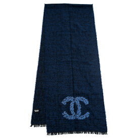 【極美品】CHANEL マフラー ココマーク ストール ウール バージンウール シルク ネイビー ブランド小物 シャネル 6356347m【中古】