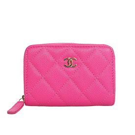 【美品】 シャネル ココマーク クラシック ジップ コインパース コインケース AP0216 キャビアスキン ピンク ゴールド金具 財布 カードケース 【中古】 6391586mm-U