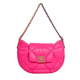 【美品】 CHANEL シャネル19ライン ワンショルダー ハンドバッグ ハーフムーン 三日月 マトラッセ AS4638 ラムレザー ピンク シルバー ゴールド金具 【中古】 6421745jm
