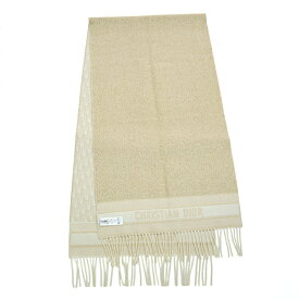 【美品】クリスチャン・ディオール オブリーク ラメ レディース マフラー フリンジ ショール ストール 51DOB209L080 カシミヤ ホワイト ベージュ ゴールド 6423274m 【中古】