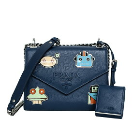 【極美品】PRADA モノクローム ロボット ショルダーバッグ チェーンショルダー 1BD127 サフィアーノ ネイビー プラダ 6440311j【中古】