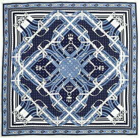 【未使用品】 エルメス カレジェアン カレ140 Mors a Jouets Bandana 馬銜 バンダナ カシシル 大判ストール カシミア シルク マリン ブラン ブルー H244354S HERMES 6482814j【中古】