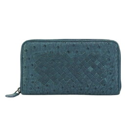 【美品】BOTTEGA VENETA 長財布 ラウンドファスナー イントレチャート レザー ネイビー ブランド小物 ボッテガ 6495227m【中古】