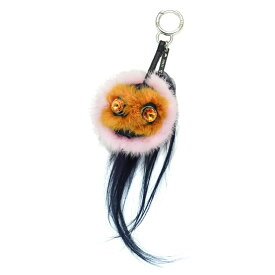 【美品】FENDI キーホルダー キーリング バッグ バグズ モンスター チャーム キーチャーム ファー レザー ピンク ブラック ブランド小物 フェンディ 6495617m【中古】