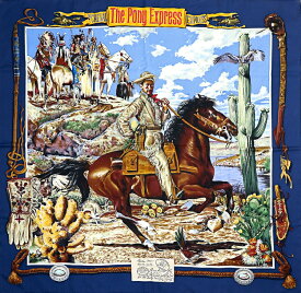 エルメス カレ90 大判スカーフ THE PONY EXPRESS ポニーエクスプレス 郵便社 ネイビー マルチカラー シルク100％ HERMES 6530264m【中古】