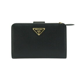 【極美品】 PRADA コンパクトウォレット L字ファスナー トライアングルロゴ 1ML225 レディース財布 サフィアーノ レザー ブラック 6s32230m 【中古】