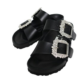 MANOLO BLAHNIK×BIRKENSTOCK マノロブラニク ビルケンシュトック アリゾナ ビジュー バックル レザー サンダル ブラック 黒 レディース 6s38115m 【中古】