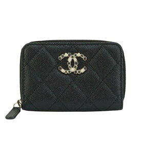 【極美品】CHANEL マトラッセ コインケース ココマーク 小銭入れ ビジュー AP3607 キャビアスキン レザー ブラック ブランド小物 シャネル 6542792m【中古】