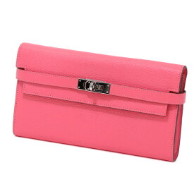 【極美品】 HERMES KELLY WALLET LONG エルメス ケリーウォレット ロング シェーブル ローズリップスティック レディース財布 長財布 シェブルミゾル A刻印 レザー シルバー金具 ピンク 【中古】 4037224JO