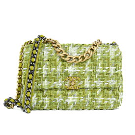 【美品】CHANEL シャネル シャネル19 ツイード ラージ ハンドバッグ マトラッセ 2way ショルダーバッグ AS1161 レザー グリーン系 レディースバッグ ブランドバッグ 4282447J 【中古】
