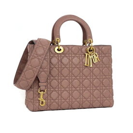 【美品】Christian Dior ディオール レディディオール カナージュ ラージ トートバッグ 2way ショルダーバッグ M0584 レザー ピンクブラウン ゴールド金具 ブランドバッグ 4s41922J 【中古】