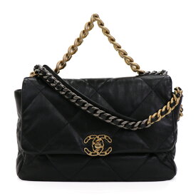 【中古】CHANEL シャネル19 ラージ マトラッセ 30番台 クロスボディバッグ 2WAY レディースバッグ チェーンショルダー ココマーク ショルダーバッグ AS1161 ラムスキン ゴールド×シルバー金具 ブラック 4353861J
