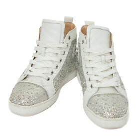 【美品】 CHRISTIAN LOUBOUTIN LOUIS ハイカット スニーカースワロフスキー 星 ラインストーン 40 1/2 日本サイズ25.5cm メンズシューズ 靴 レザー シルバー ホワイト 4386220M 【中古】