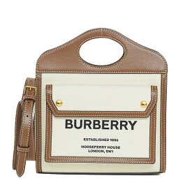 【中古】バーバリー BURBERRY ミニ ポケットバッグ 2way ショルダーバッグ 80393611 キャンバス レザー オフホワイト ブラウン ブランドバッグ 4s66165M