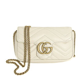 【美品】GUCCI GGマーモント ミニ チェーンショルダーバッグ 476433 レザー オフホワイト アンティークゴールド金具 ブランドバッグ 4s66270M【中古】