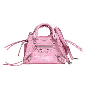 【未使用品】バレンシアガ BALENCIAGA ネオクラシック シティ ミニ ハンドバッグ 2way ショルダーバッグ 638524 型押しクロコダイル カーフスキン ピンク エイジドシルバー金具 クロスボディバッグ レディース ブランドバッグ 4s66610J【中古】