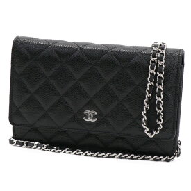【新品同様】シャネル CHANEL チェーンウォレット マトラッセ 財布 レディースバッグ クロスボディ ココマーク ショルダーバッグ A33814 キャビアスキン (グレインドカーフ) シルバー金具 ブラック フォーマルバッグ 4500140J 【中古】
