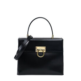Salvatore Ferragamo サルヴァトーレ フェラガモ ガンチーニ トップハンドル ハンドバッグ 2way ショルダーバッグ カーフレザー ブラック 黒 ゴールド金具 レディースバッグ ブランドバッグ フォーマルバッグ 5024545M【中古】