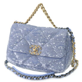【美品】 CHANEL 19 DUX-NEUF SEQUINS MATELASSE CHAIN SHOULDER BAG AS1160 シャネル ディズヌフ マトラッセ スパンコール チェーンショルダー レディースバッグ ブルー 5025440J 【中古】
