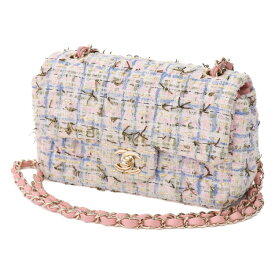 【中古】シャネル CHANEL マトラッセ 27番台 チェーンショルダー レディースバッグ クロスボディー ショルダーバッグ ツイード レザー ゴールド金具 ホワイト ブルー ラメ ピンク　5025638J