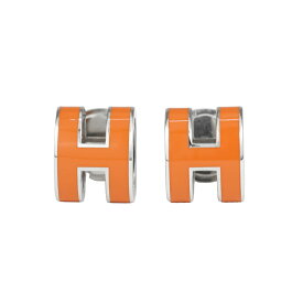 【美品】HERMES エルメス ポップアッシュ ピアス メタル ラッカー オレンジ シルバー Hロゴ レディースアクセサリー ブランドアクセサリー 5055039M【中古】