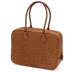 【中古】HERMES エルメス プリュム 28 レディースバッグ ハンドバッグ 2002年 オーストリッチ ゴールド金具 チェスナッツ ブラウン 5000440J