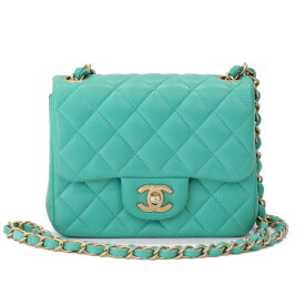 【中古】CHANEL シャネル ミニマトラッセ17 27番台 チェーンショルダー レディースバッグ シングルフラップ クロスボディー ショルダーバッグ A35200 ラムスキン アンティーク調ゴールド金具 グリーンブルー 5052851J