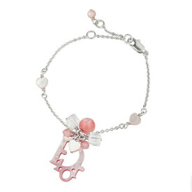【極美品】Christian Dior クリスチャン・ディオール ロゴ ブレスレット ビジュー ハート レディースアクセサリー 合金 プラスチック シルバー ピンク 5055568 【中古】